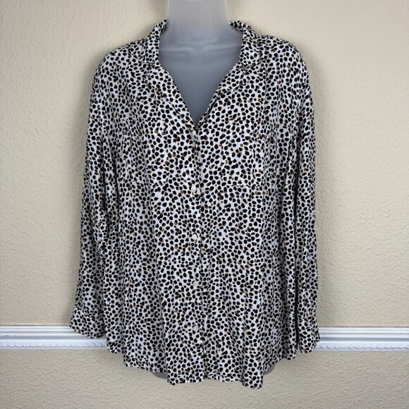 Old Navy Womens 1x Plus Size Leopard Print Relaxed Button Down Shirt - Picture 1 of 12